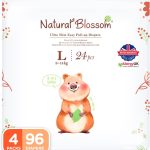 Natural Blossom Easy Pull-up Diaper Pants | Size (4) 2T-3T (20-31 lbs) | 96 Count (24ea*4packs) | Vegan - Super Soft - Hypoallergenic - Ultra-Slim